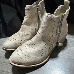Very G Light Taupe Suede Perforated Ankle Booties